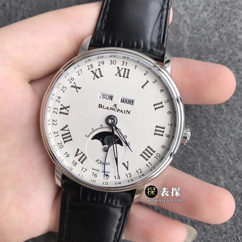 TTC factory Blancpain classic 6263 top-tier watch men's white dial full date displaymoon phaseleather strap model pictures and prices front live photo