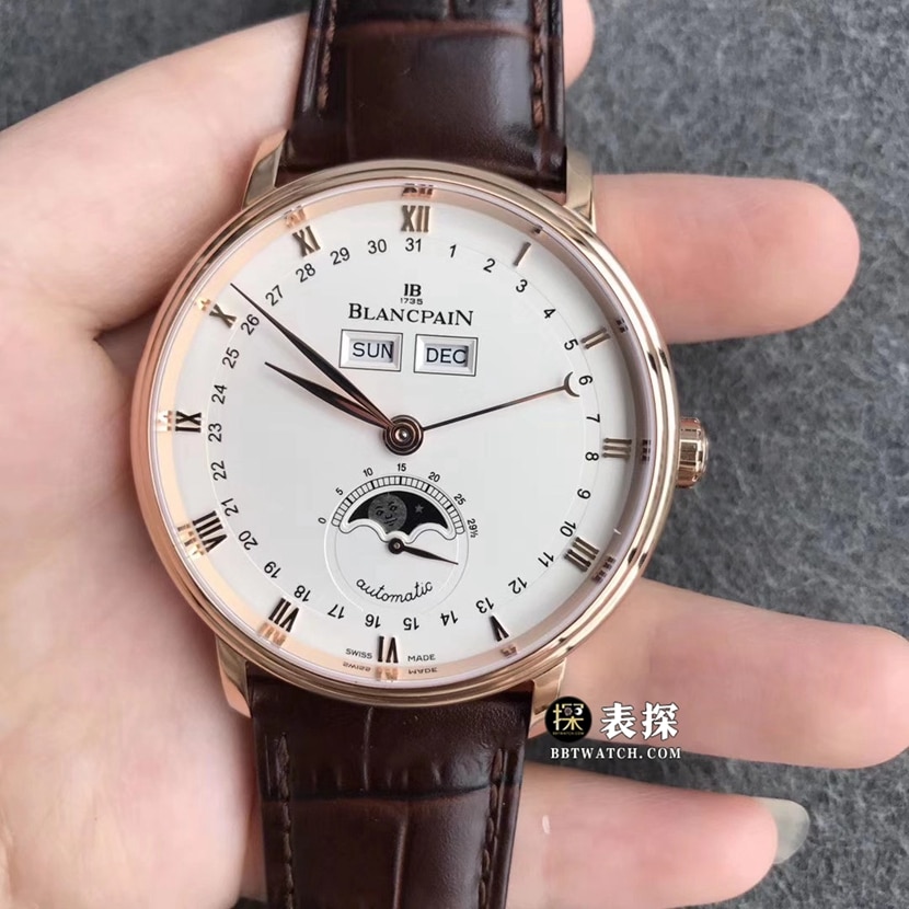 TTC factory Blancpain classic 62631:1 watch men's white dial full date displaymoon phaseleather strap model pictures and prices front live photo