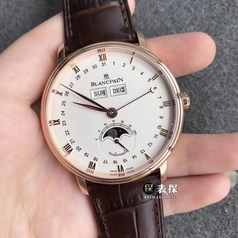 TTC factory Blancpain classic 62631:1 watch men's white dial full date displaymoon phaseleather strap model pictures and prices front live photo