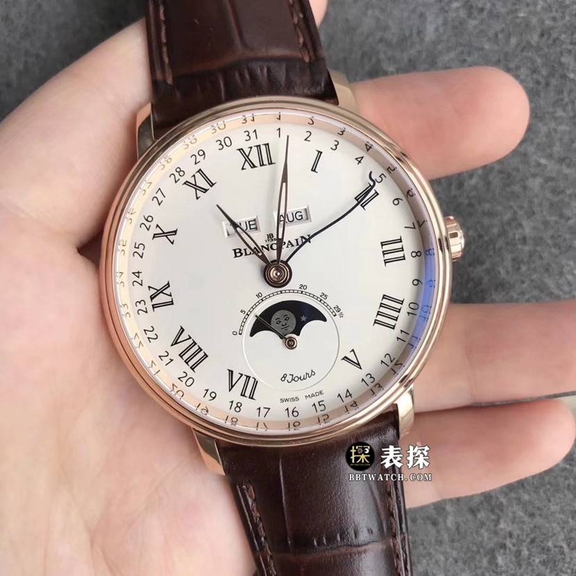 TTC factory Blancpain classic 6263super watch men's white dialmoon phaseleather strap picture and price front live photo