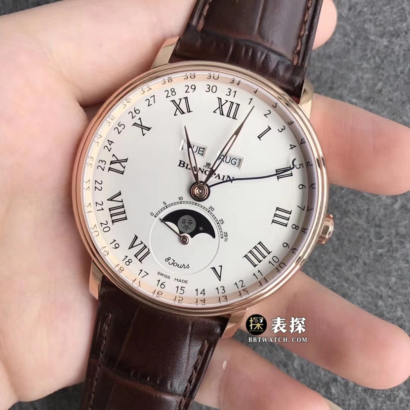 TTC factory Blancpain classic 6263super watch men's white dialmoon phaseleather strap picture and price front live photo
