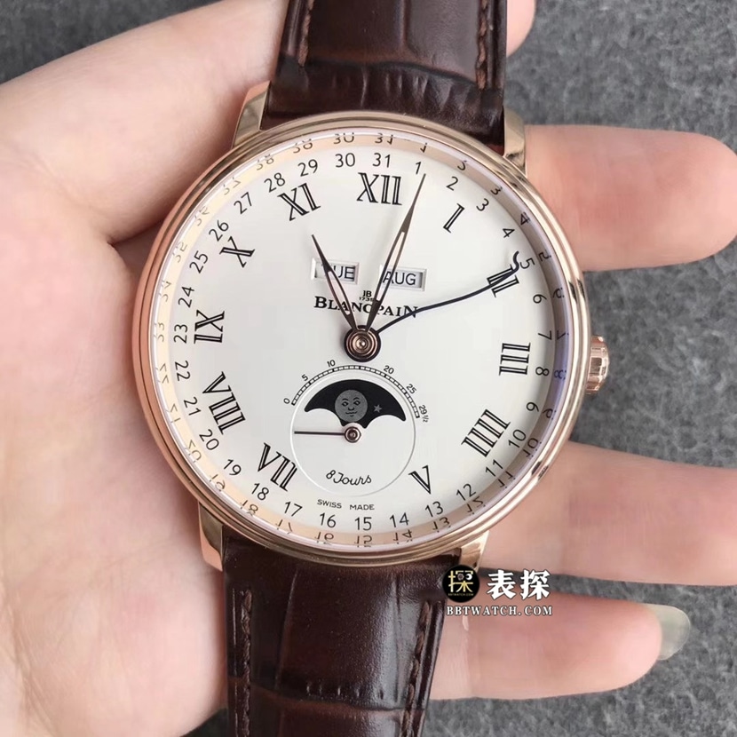 TTC factory Blancpain classic 6263super watch men's white dialmoon phaseleather strap picture and price front live photo