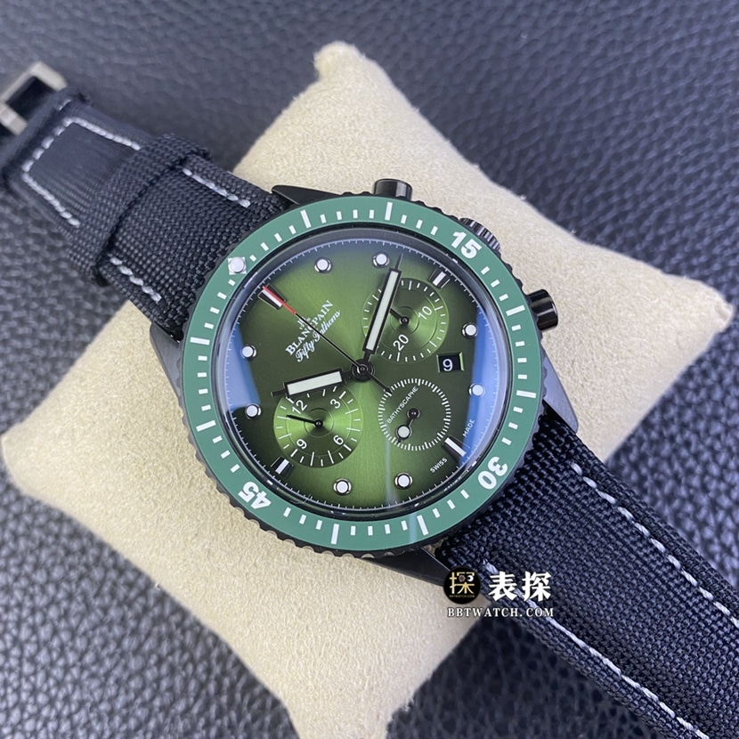 Blancpain Fifty Fathoms top-tier high-quality watch men's green dialchronographleather strap model pictures and prices front live photo