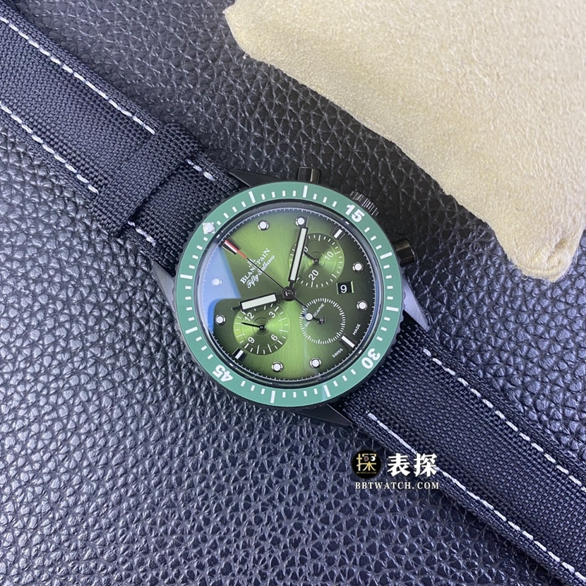 Blancpain Fifty Fathoms top-tier high-quality watch men's green dialchronographleather strap model pictures and prices front live photo