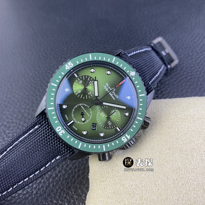 Blancpain Fifty Fathoms top-tier high-quality watch men's green dialchronographleather strap model pictures and prices front live photo