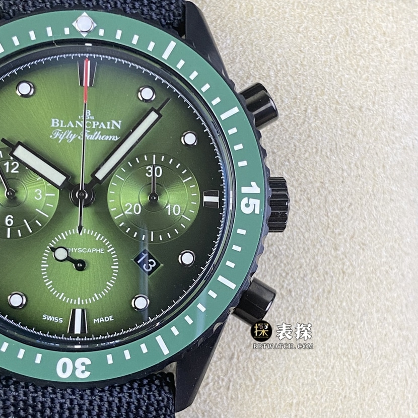 Blancpain Fifty Fathoms top-tier high-quality watch men's green dialchronographleather strap model pictures and prices front live photo