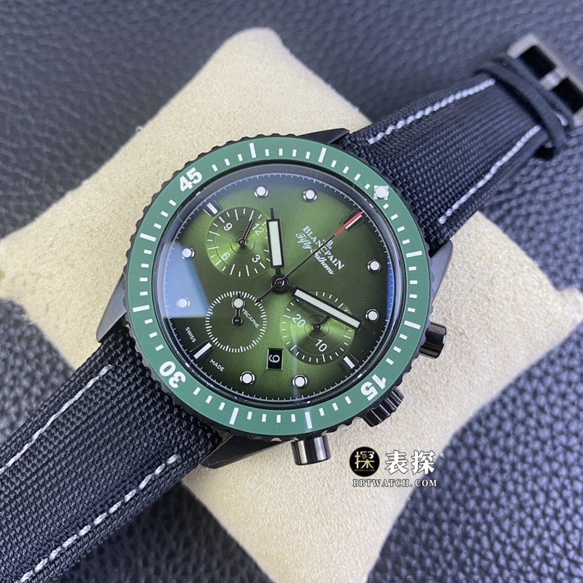 Blancpain Fifty Fathoms top-tier high-quality watch men's green dialchronographleather strap model pictures and prices front live photo