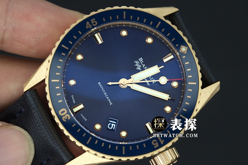 Blancpain Fifty Fathoms top-tier watch men's blue dial gold needle leather strap model pictures and prices front live photo