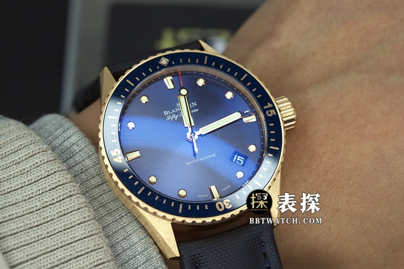 Blancpain Fifty Fathoms top-tier watch men's blue dial gold needle leather strap model pictures and prices wearing live photos