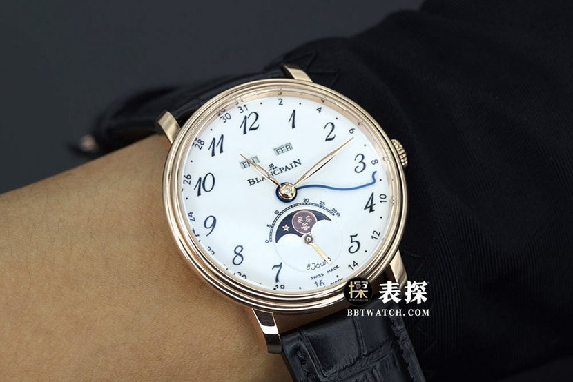 OM FactoryBlancpain classic 6654top-tier 1:1high-quality watch men's moon phase display white dialleather strap model pictures and prices wearing live photos