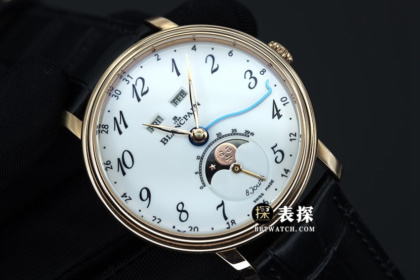 OM FactoryBlancpain classic 6654top-tier 1:1high-quality watch men's moon phase display white dialleather strap model pictures and prices front live photo