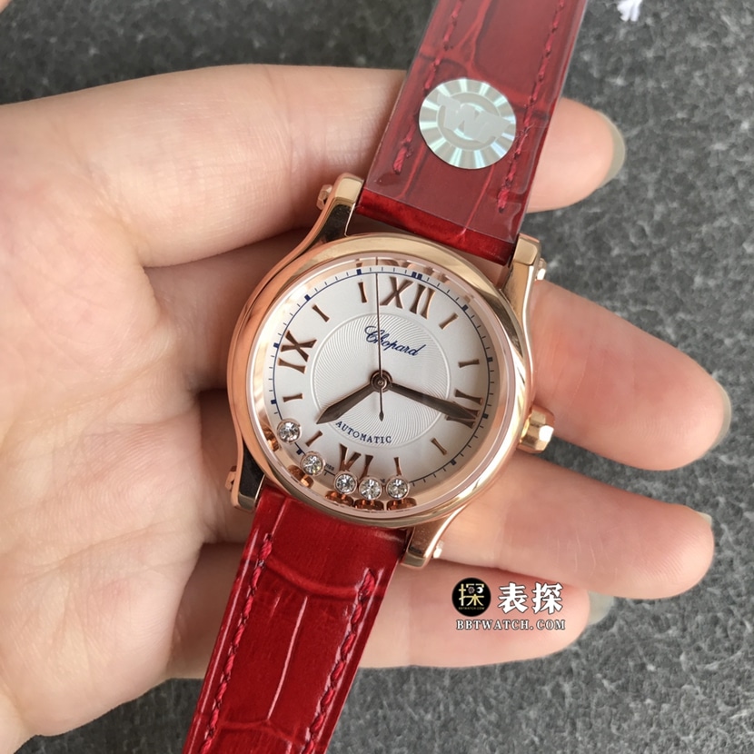 TWF factory Chopard women's five-bead happy diamond watch women's white dialleather strap model pictures and prices front live photo