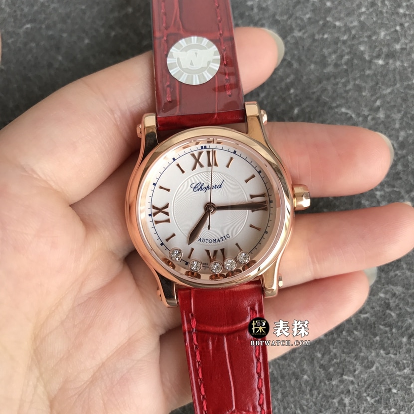 TWF factory Chopard women's five-bead happy diamond watch women's white dialleather strap model pictures and prices front live photo