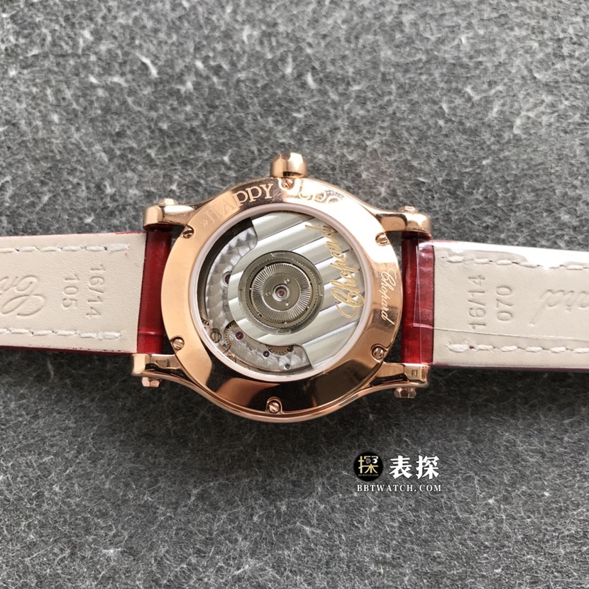 TWF factory Chopard women's five-bead happy diamond watch women's white dialleather strap model pictures and prices caseback live photo