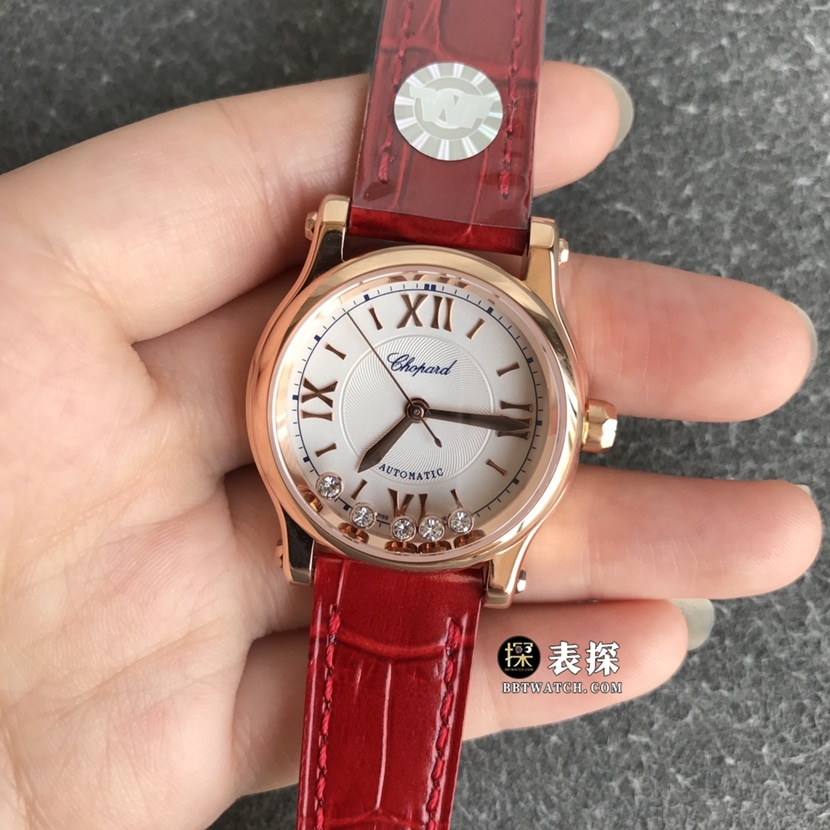 TWF factory Chopard women's five-bead happy diamond watch women's white dialleather strap model pictures and prices front live photo