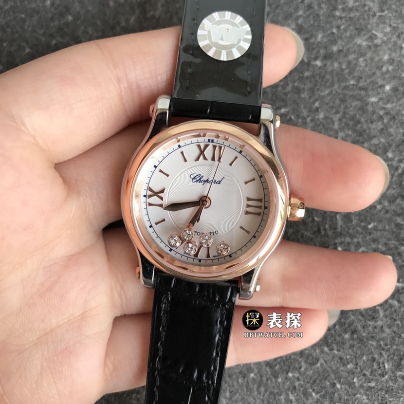 TWF factory Chopard women's five-bead happy diamond watch women's white dialleather strap model pictures and prices front live photo