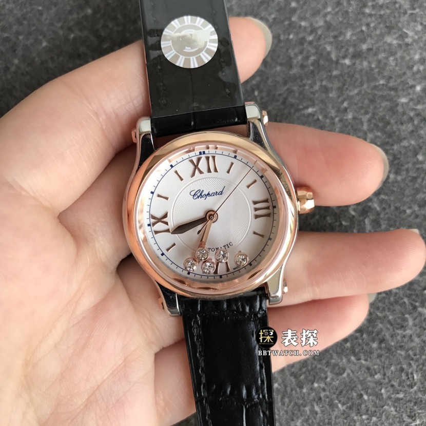 TWF factory Chopard women's five-bead happy diamond watch women's white dialleather strap model pictures and prices front live photo