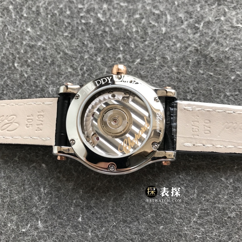 TWF factory Chopard women's five-bead happy diamond watch women's white dialleather strap model pictures and prices caseback live photo