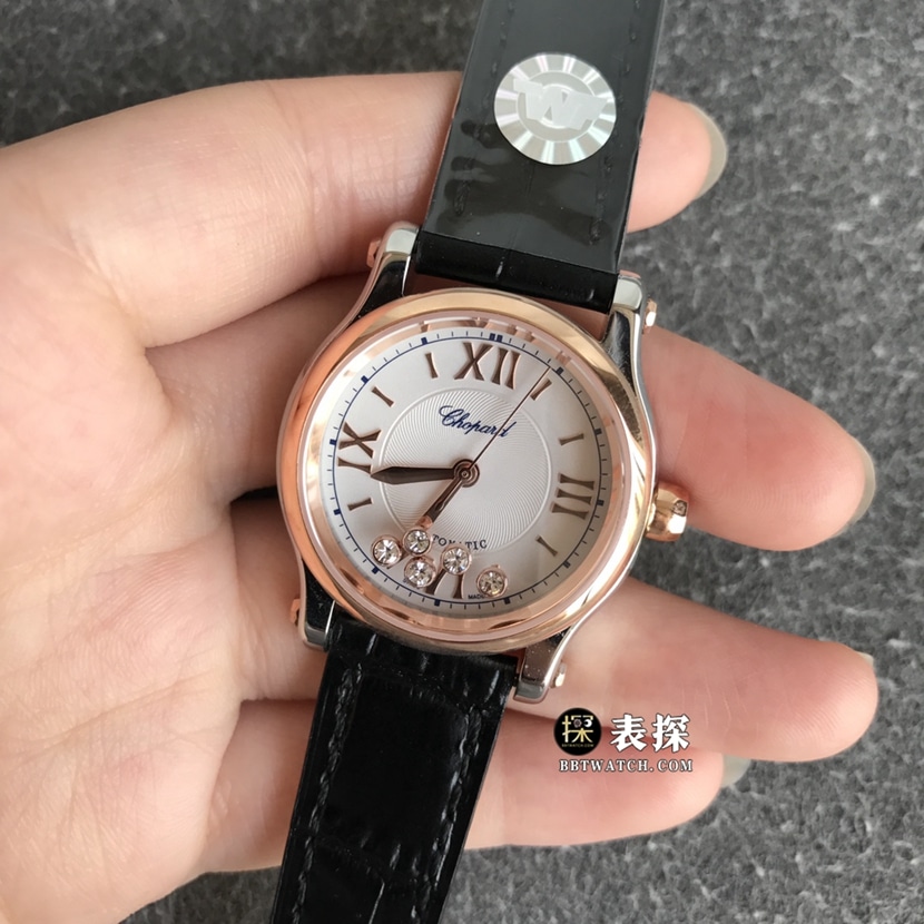 TWF factory Chopard women's five-bead happy diamond watch women's white dialleather strap model pictures and prices front live photo