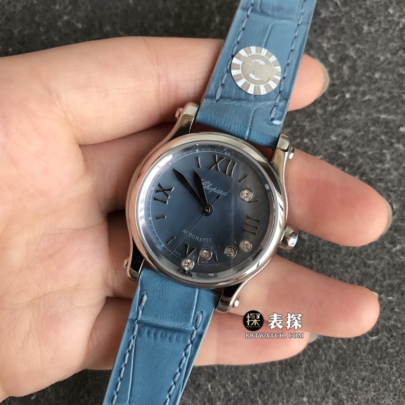 TWF factory Chopard women's five-bead happy diamond watch blue dialleather strap model pictures and prices front live photo