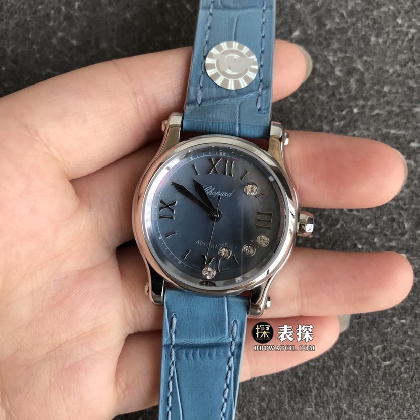 TWF factory Chopard women's five-bead happy diamond watch blue dialleather strap model pictures and prices front live photo