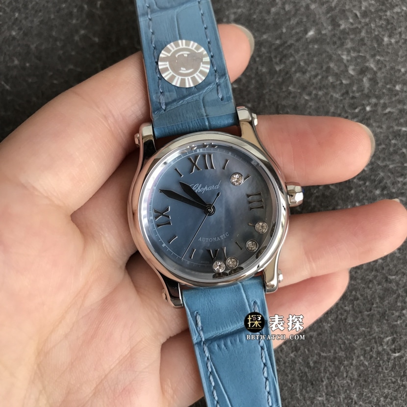 TWF factory Chopard women's five-bead happy diamond watch blue dialleather strap model pictures and prices front live photo