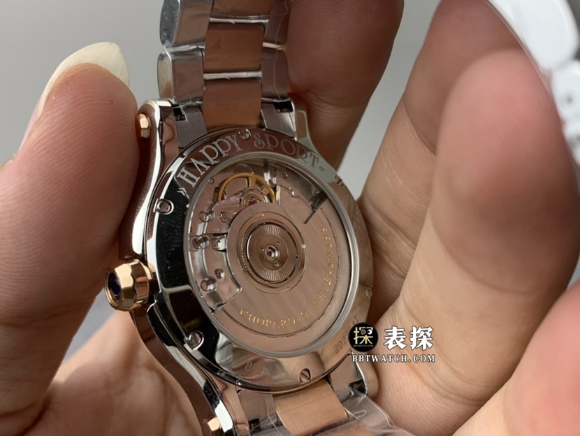 YF factory Chopard women's happy diamond top-tier watch silver gray plate gold steel bracelet model picture and price caseback live photo