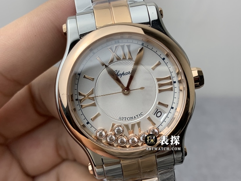 YF factory Chopard ladies happy diamond top-tier watch silver gray disc gold steel bracelet model pictures and prices front live photo