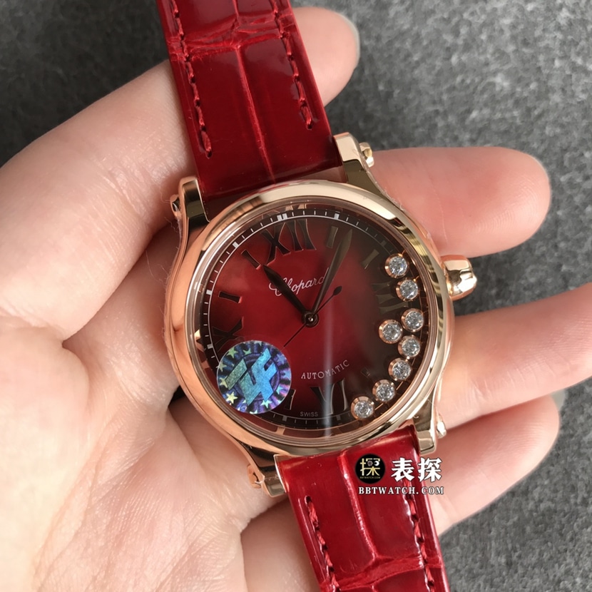 ZF FactoryChopard ladies top-tier watch red dial leather strap model pictures and prices front live photo