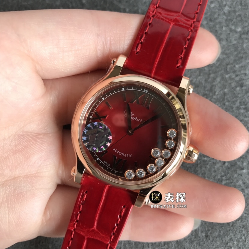 ZF FactoryChopard ladies top-tier watch red dial leather strap model pictures and prices front live photo