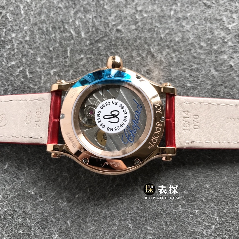 ZF FactoryChopard women's top-tier watch red dial leather strap model pictures and prices caseback live photo