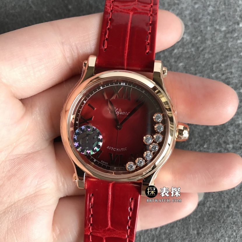 ZF FactoryChopard ladies top-tier watch red dial leather strap model pictures and prices front live photo