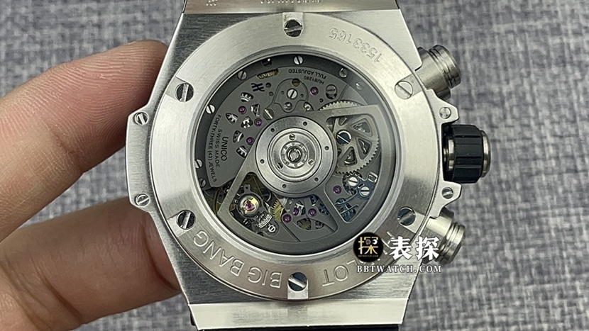BBF Factory Hublot Watch Men's Super A Watch Matte Black Skeleton Dial Diamond Inlaid Rubber Strap Pictures and Price, Back Real Shot Pictures