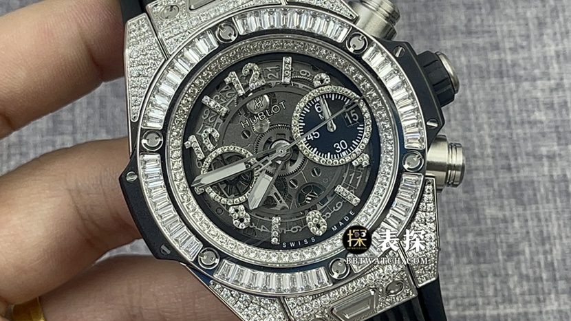 BBF Factory Hublot Men's Super A Watch, Matte Black Skeleton Dial, Diamond-Inlaid Rubber Strap, Real Product Images and Price