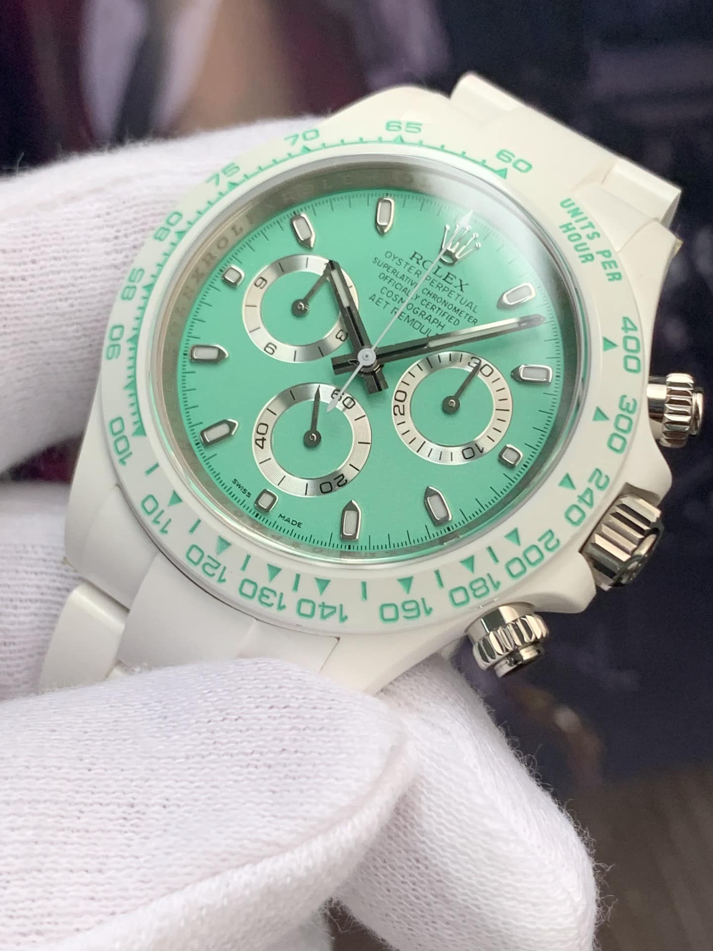 AET factory Rolex men's Daytonachronograph top-tier watch green dialceramic model front live photo