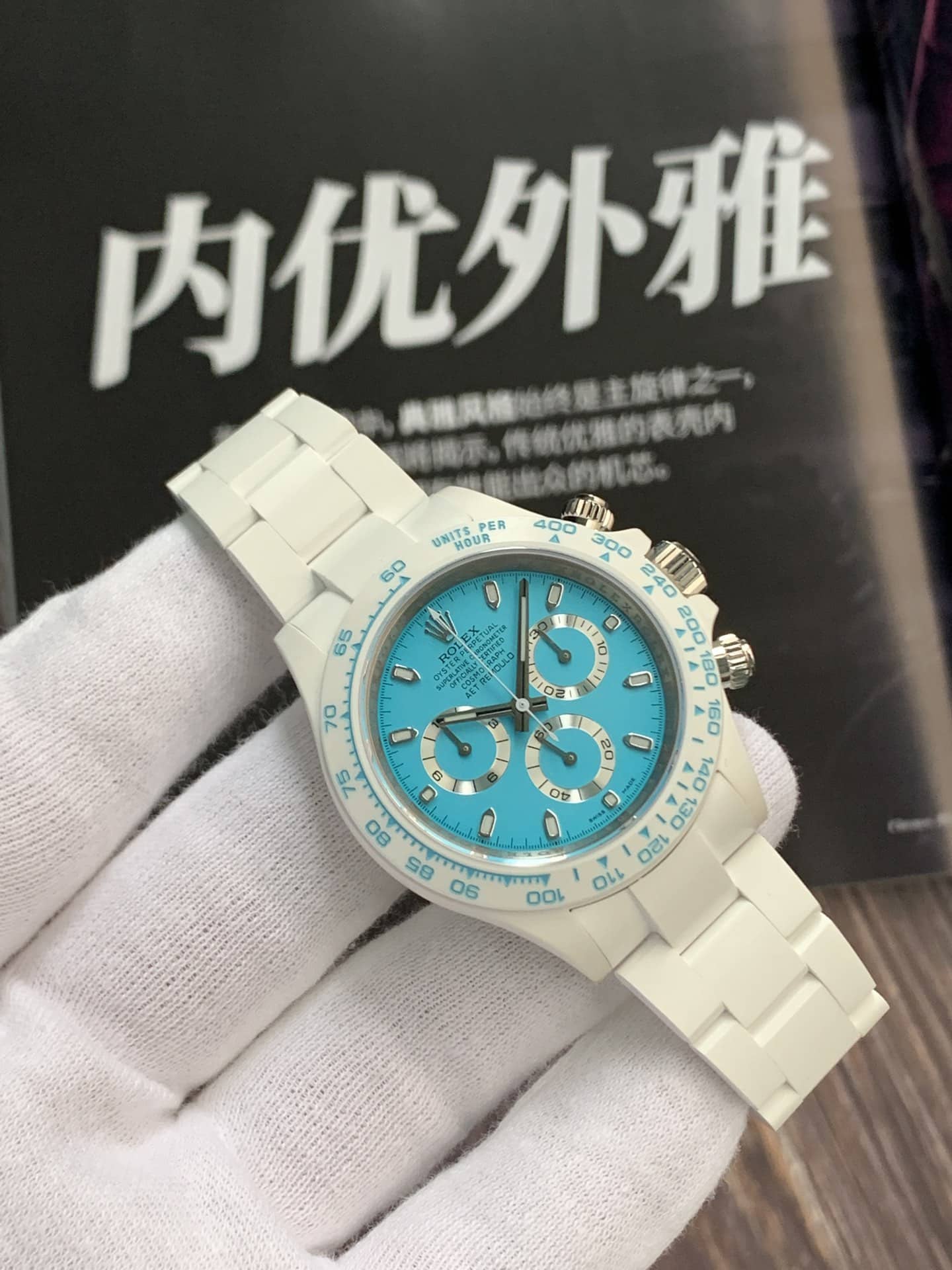 AET factory Rolex men's Daytonachronographtop-tier 1:1super watch blue dialceramic model front live photo