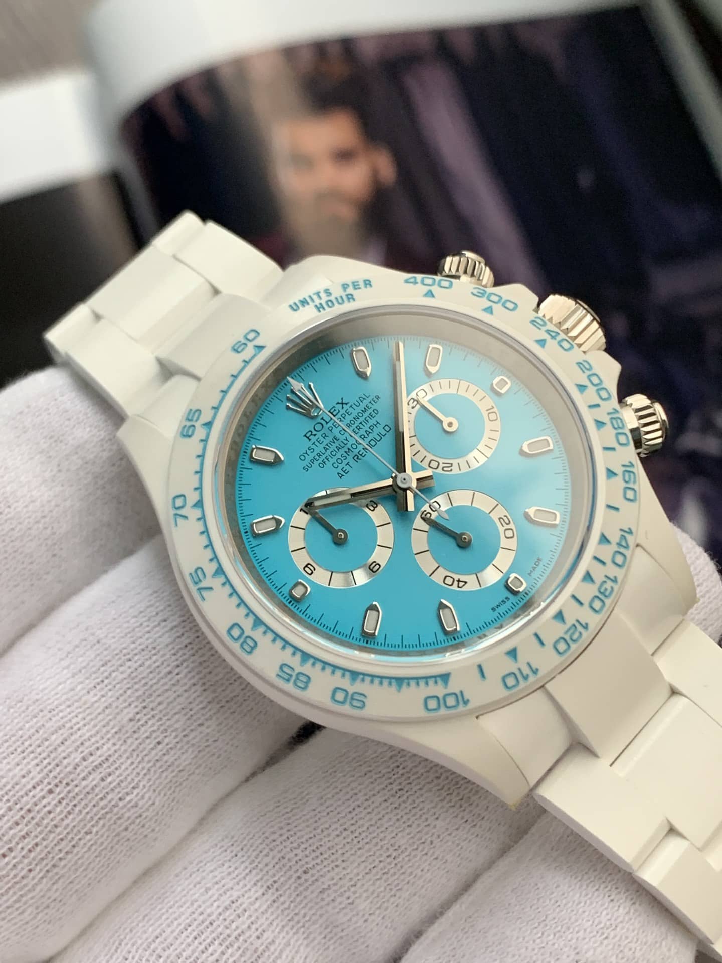 AET factory Rolex men's Daytonachronographtop-tier 1:1super watch blue dialceramic model front live photo