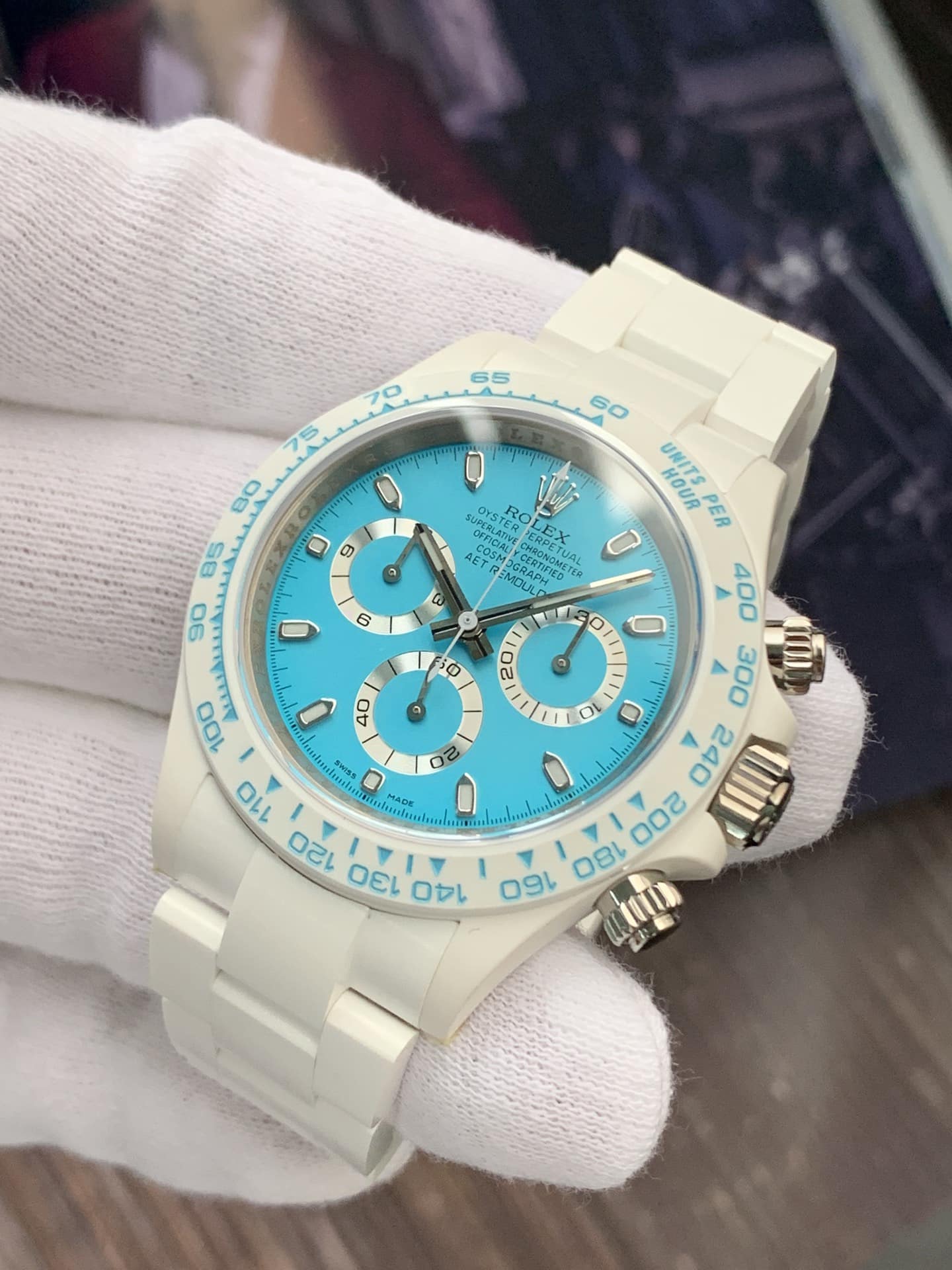 AET factory Rolex men's Daytonachronographtop-tier 1:1super watch blue dialceramic model front live photo