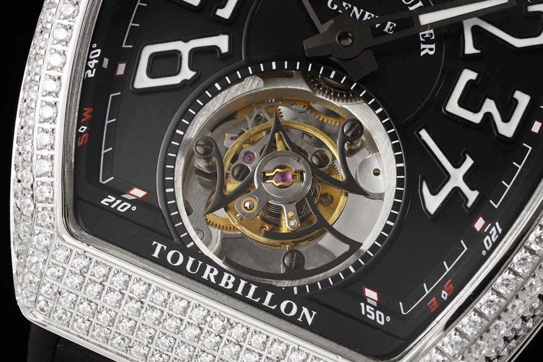 RMS factory Frank Muller men's watch black dial diamond flywheel leather strap model V 45 T D (NR) front live photo