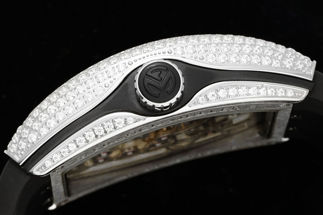 RMS factory Frank Muller men's watch black dial diamond flywheel leather strap model V 45 T D (NR) side live photo