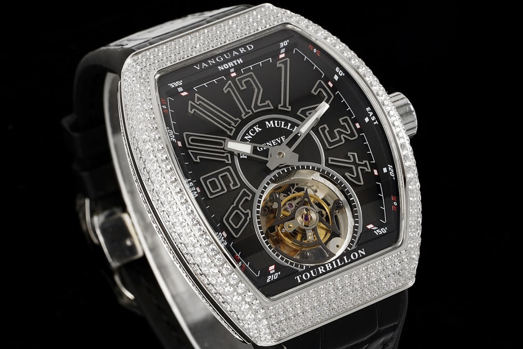 RMS factory Frank Muller men's top-tier watch black dial diamond flywheel leather strap model V45front live photo