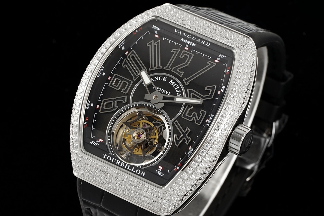 RMS factory Frank Muller men's top-tier watch black dial diamond flywheel leather strap model V45front live photo