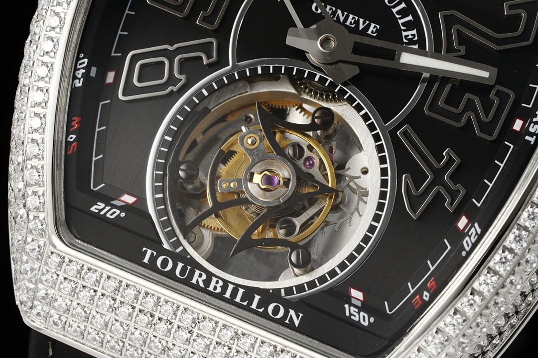 RMS factory Frank Muller men's top-tier watch black dial diamond flywheel leather strap model V45front live photo