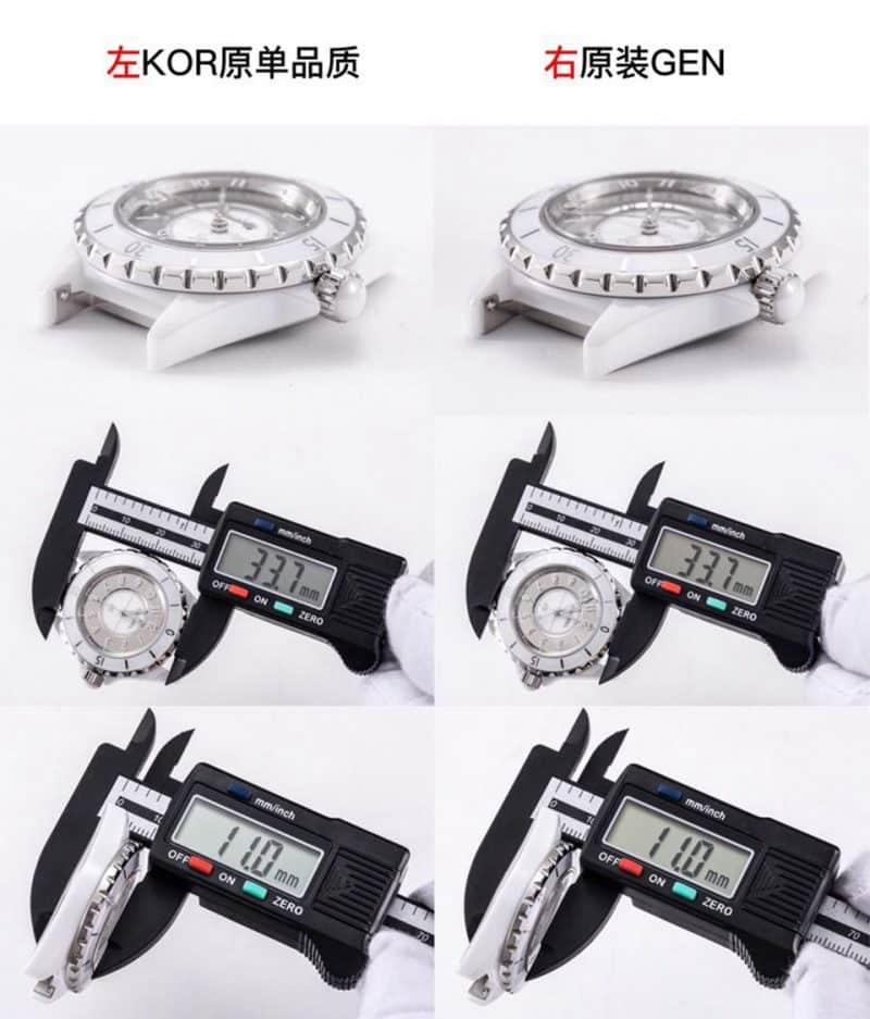 KORChanelceramicJ12 comparison OEM evaluation size chart