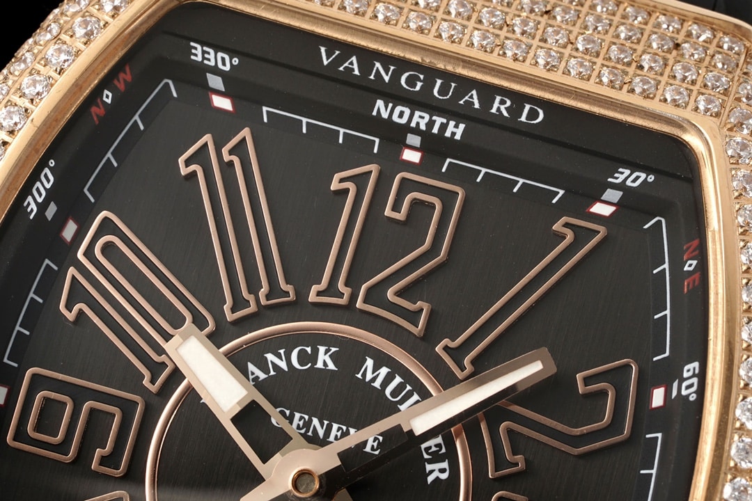 RMS factory Frank Muller men's top-tier watch black dialrose gold diamond leather strap model V 45 T D (NR) front live photo