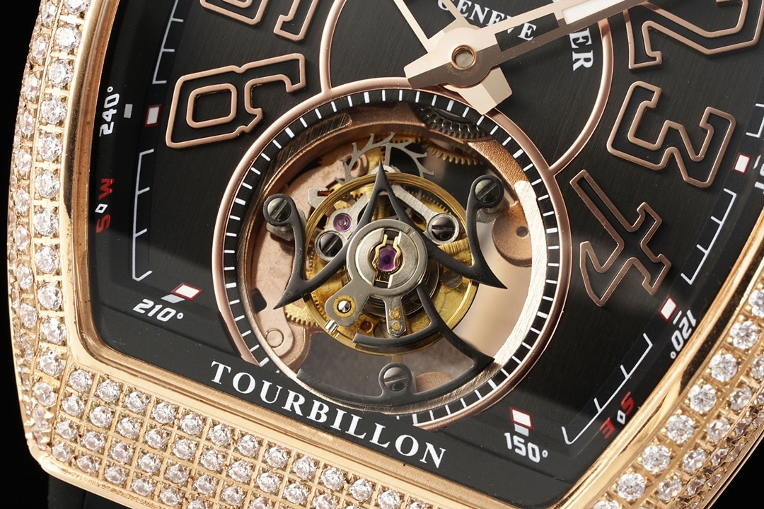 RMS factory Frank Muller men's top-tier watch black dialrose gold diamond leather strap model V 45 T D (NR) front live photo