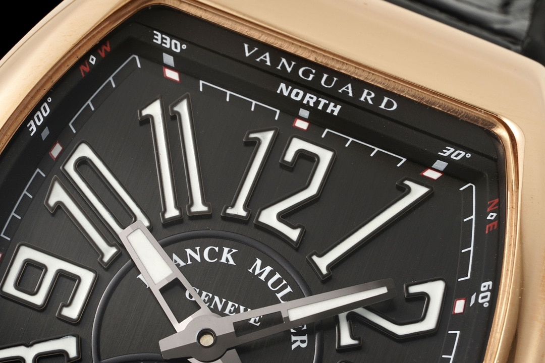 RMS factory Frank Muller men's watch black dialrose goldleather strap model V45front live photo
