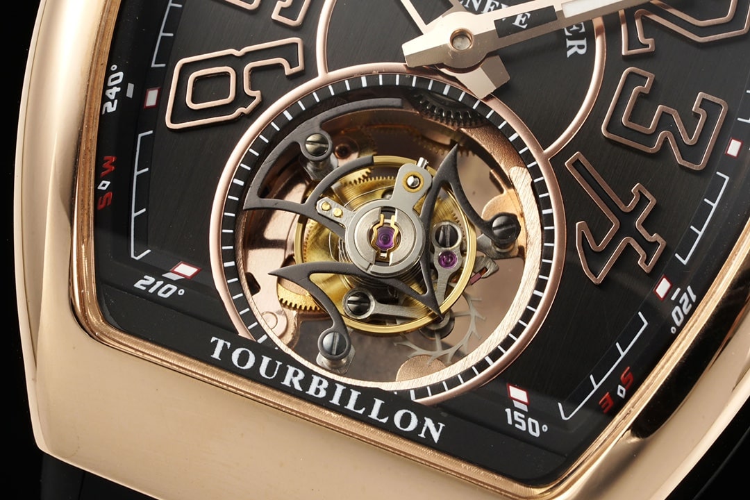 RMS factory Frank Muller men's watch black dialrose goldleather strap model V 45 T BR (NR) front live photo