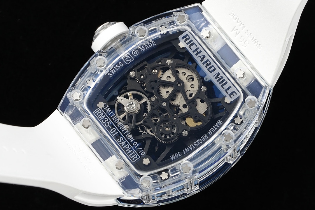 Richard Mille Men's Watch Transparent Hollow Disc Rubber Model RM35-01caseback live photo