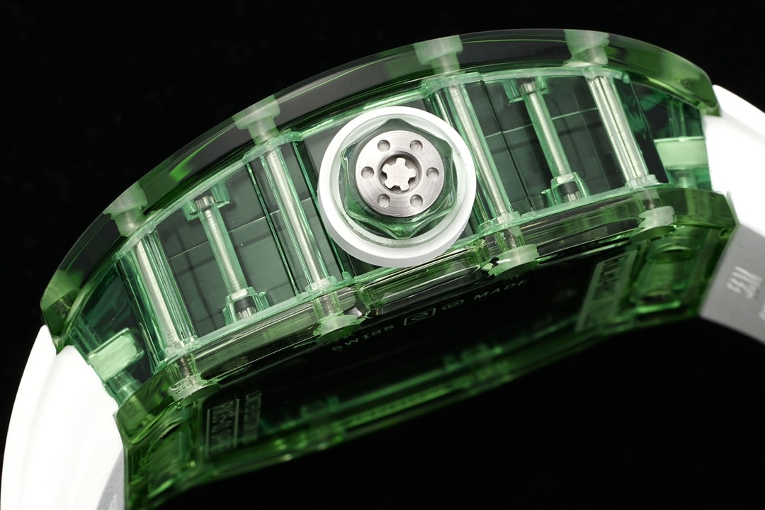 Richard Mille men's top-tier watch green transparent hollow plate rubber model RM35-01side live photo